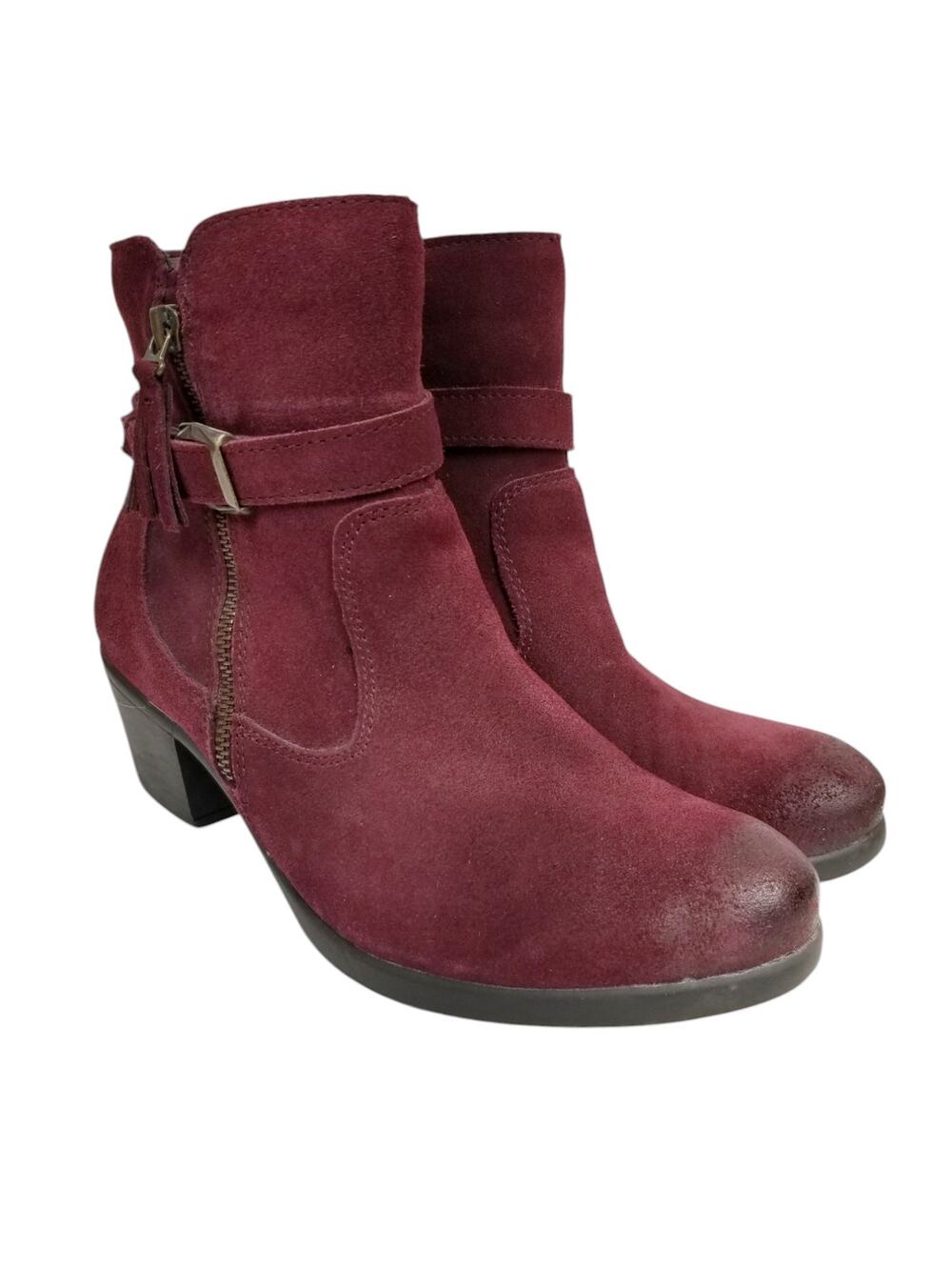 Earth Origins Tori Maroon Red Suede Block Heel Ankle Boots Women's Size 10W
